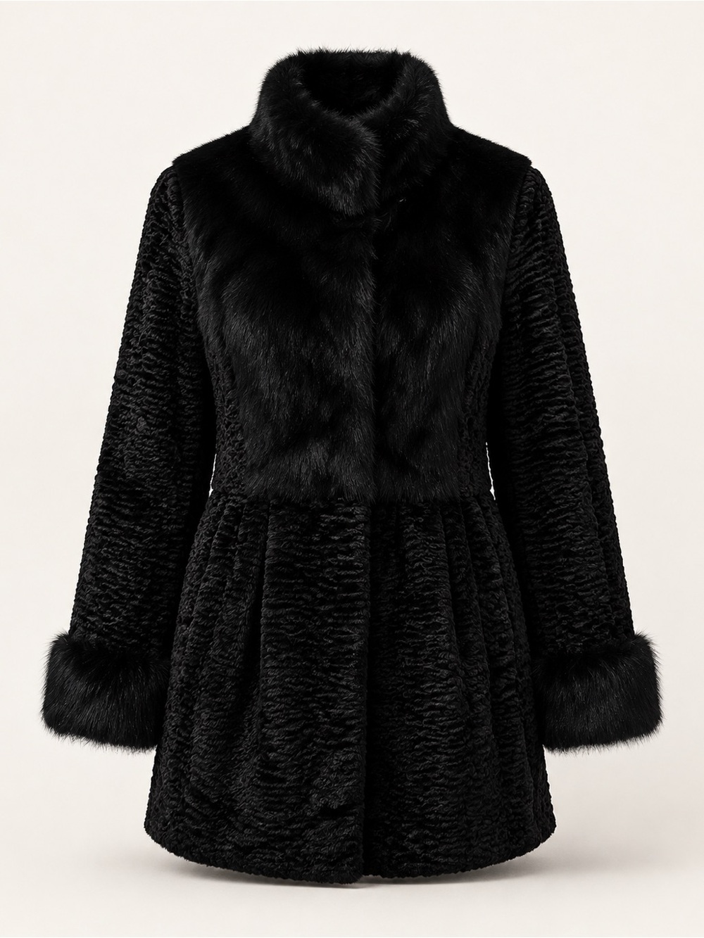 Donna Salyers’ Fabulous-Furs Black Faux Fur Coat – Size M